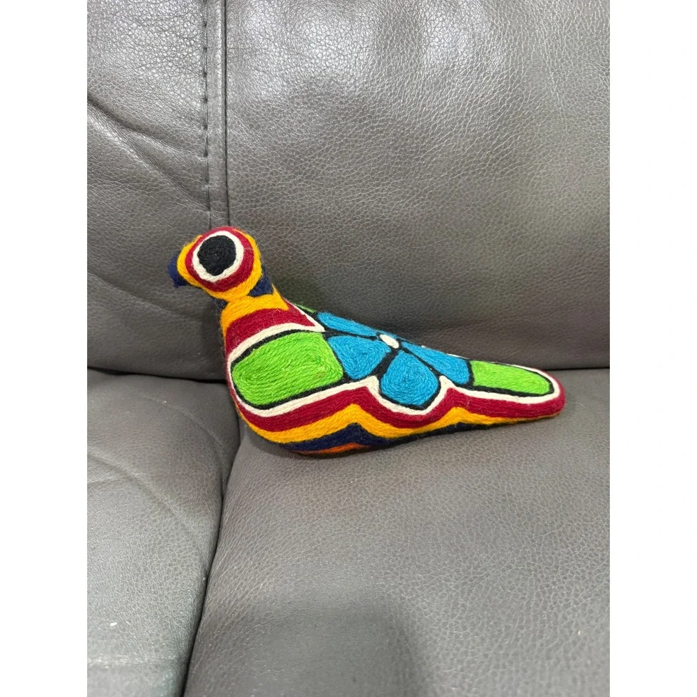 Mexican Folk Art Yarn Bird‎ Figurine Multicolor Psychedelic Handcrafted 8 Inch